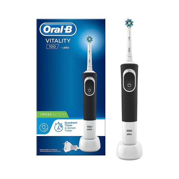Braun oral-b vitality 100 cross action negro cepillo de dientes eléctrico con tecnología 2d y temporizador