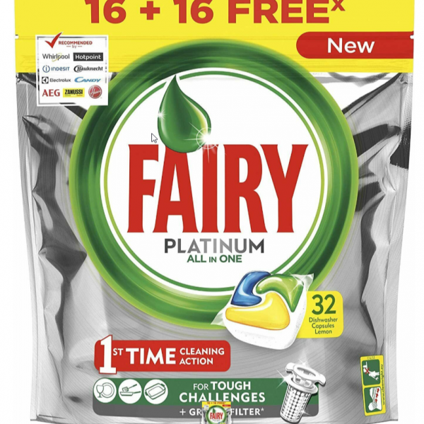 Fairy Platinum lavavajillas 16+16 capsulas gratis